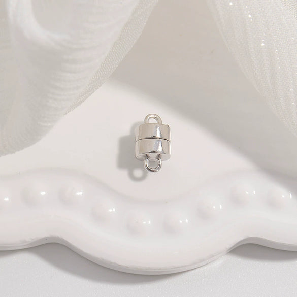 Handmade Jewelry 925 Sterling Silver Bracelet Necklace With Pearl Buckle Smooth Spherical Double Ring Magnetic Buckle Simple Geometric Style Electroplated