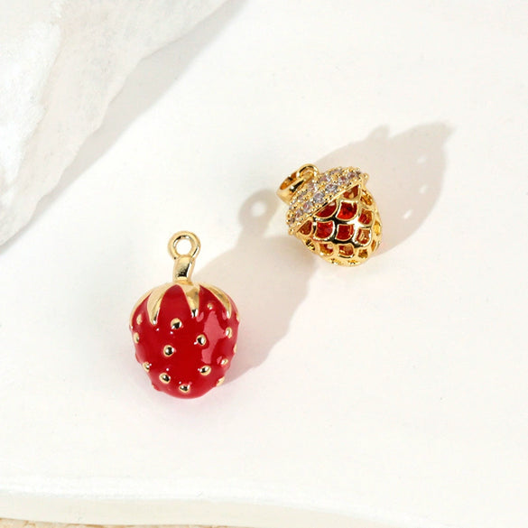 Handmade Lacquered Strawberry Fruit Shape Copper Jewelry Accessories Electroplated