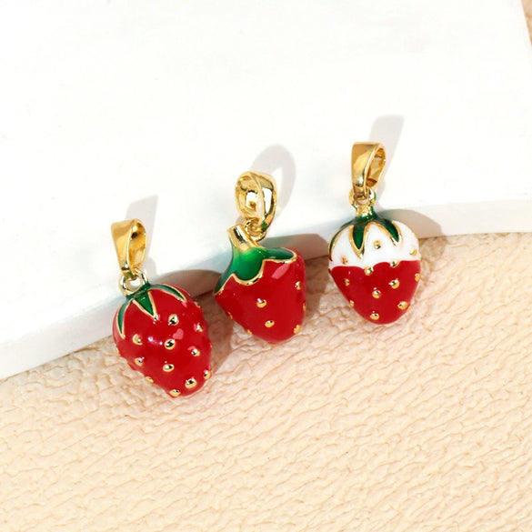 Handmade Lacquered Strawberry Fruit Shape Copper Jewelry Accessories Electroplated