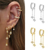 Handmade Light Luxury Women's Copper Plated Real Gold Sixpointed Star Zircon Tassel Earrings