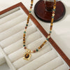 Handmade Medieval Maillard Style Geometric Tiger Eye Stone African Pine Shell Gold Sand Stone Copper Pendant Necklace For Women