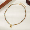 Handmade Medieval Maillard Style Geometric Tiger Eye Stone African Pine Shell Gold Sand Stone Copper Pendant Necklace For Women