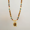 Handmade Medieval Maillard Style Geometric Tiger Eye Stone African Pine Shell Gold Sand Stone Copper Pendant Necklace For Women