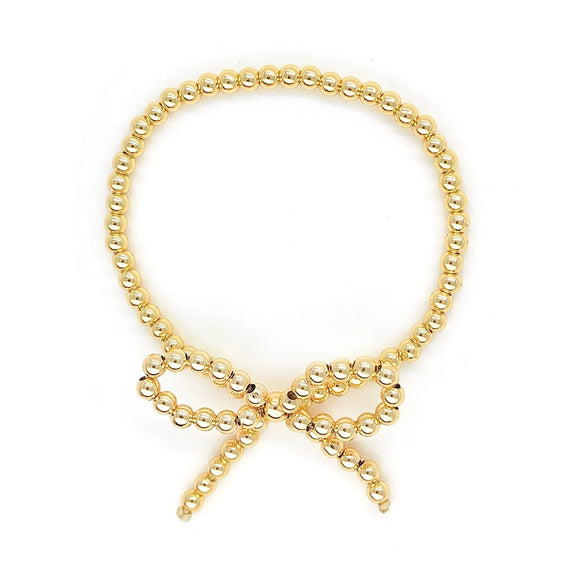 Handmade Metal Beaded Imitation Pearl Bow Women's Geometric Style Handwoven Bracelet
