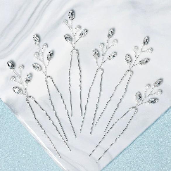 Handmade Metal Leaf And Petal Rhinestone Hairpin With Pearl Detail Gold Antique Finish Ushaped Bridal Hair Accessory