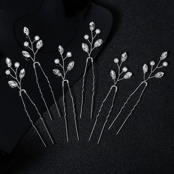 Handmade Metal Leaf And Petal Rhinestone Hairpin With Pearl Detail Gold Antique Finish Ushaped Bridal Hair Accessory