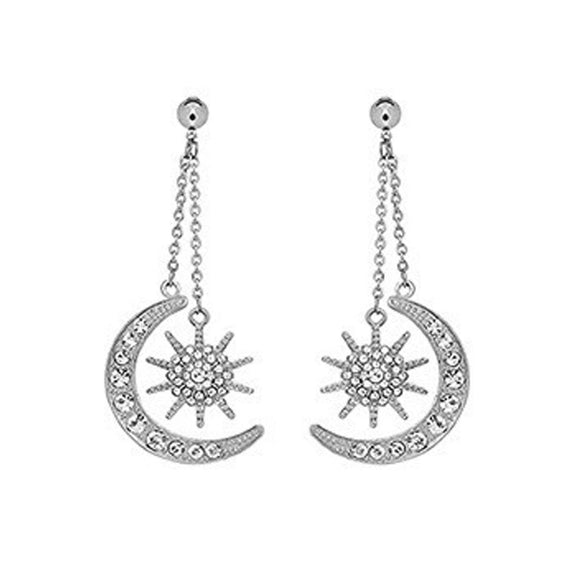 Handmade Metal Star Moon Crown Headband And Long Earrings For Women