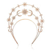 Handmade Metal Star Moon Crown Headband And Long Earrings For Women