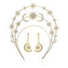 Handmade Metal Star Moon Crown Headband And Long Earrings For Women