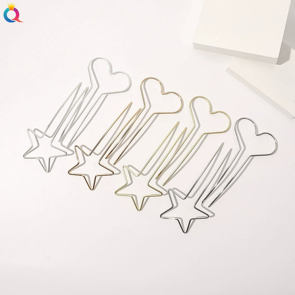 Handmade Metal Ushaped Hairpin With Heart Design Elegant Hair Stick And Decorative Headdress For Women