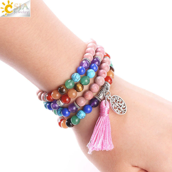 Handmade Minimalist Natural Stone Colorful Beaded Wrap Bracelet For Women Polished Long Strand Bracelet With Red Pattern Beads