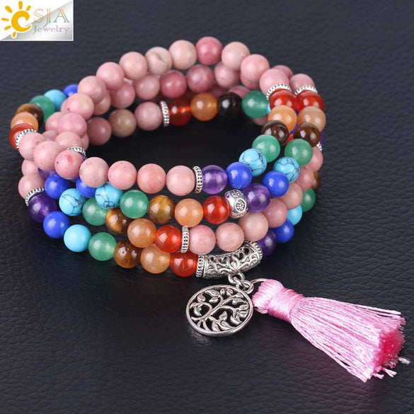 Handmade Minimalist Natural Stone Colorful Beaded Wrap Bracelet For Women Polished Long Strand Bracelet With Red Pattern Beads
