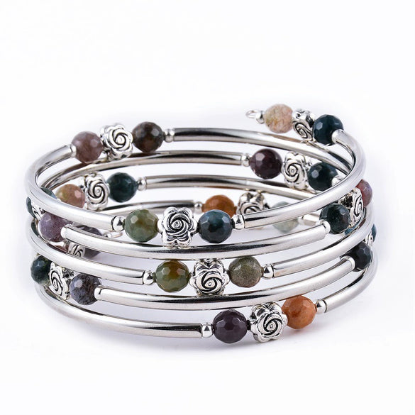 Handmade Multi Layer Beaded Wrap Bracelet With Turquoise Red Agate And Snakeskin Stone For Women And Unisex