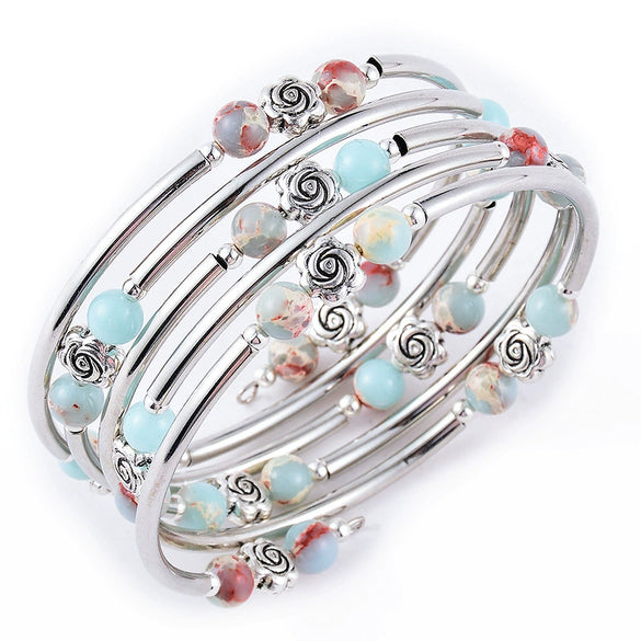 Handmade Multi Layer Beaded Wrap Bracelet With Turquoise Red Agate And Snakeskin Stone For Women And Unisex