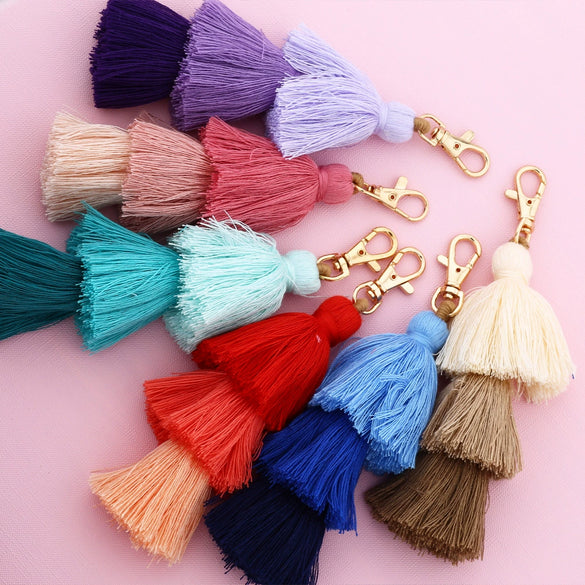 Handmade Multilayer Cotton Tassel Keychain With Butterfly Dragonfly Insect Pattern For Bag Pendant