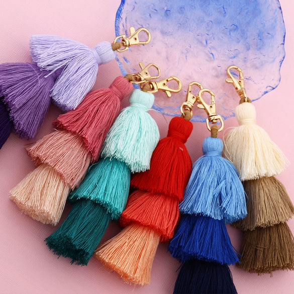Handmade Multilayer Cotton Tassel Keychain With Butterfly Dragonfly Insect Pattern For Bag Pendant