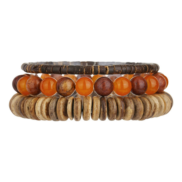 Handmade Multilayered Elastic Thread Bracelets With Wooden Beads Coconut Shell Agate For Unisex Retro Style