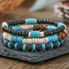 Handmade Multilayered Elastic Thread Bracelets With Wooden Beads Coconut Shell Agate For Unisex Retro Style