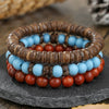 Handmade Multilayered Elastic Thread Bracelets With Wooden Beads Coconut Shell Agate For Unisex Retro Style