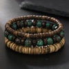 Handmade Multilayered Elastic Thread Bracelets With Wooden Beads Coconut Shell Agate For Unisex Retro Style