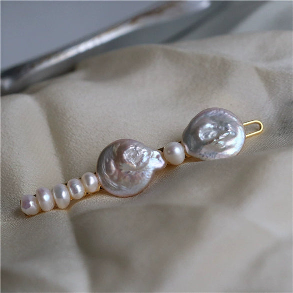 Handmade Natural Baroque Freshwater Pearl Bow Top Clip Hairpin Minimalist Retro Fashion Hair Accessory For Women