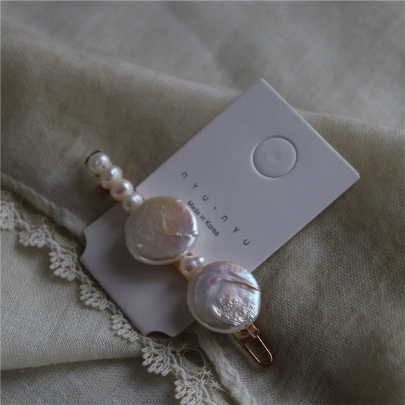Handmade Natural Baroque Freshwater Pearl Bow Top Clip Hairpin Minimalist Retro Fashion Hair Accessory For Women