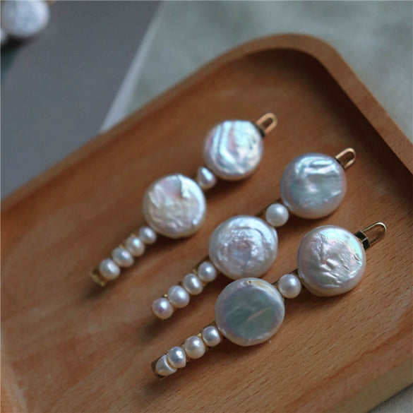 Handmade Natural Baroque Freshwater Pearl Bow Top Clip Hairpin Minimalist Retro Fashion Hair Accessory For Women