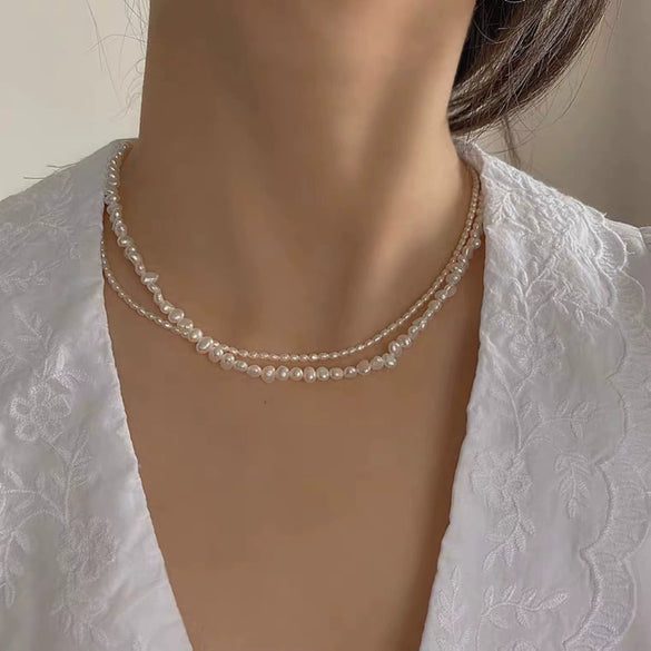 Handmade Natural Baroque Freshwater Pearl Clavicle Chain 18K Gold 14K Gold Filled Retro Short Neck Necklace