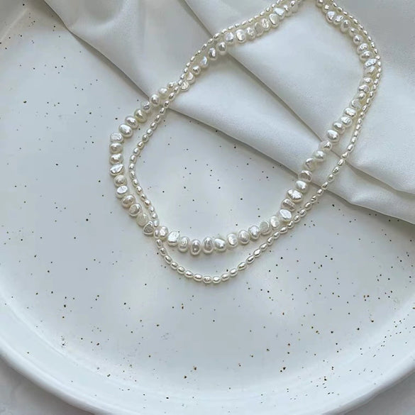 Handmade Natural Baroque Freshwater Pearl Clavicle Necklace With 14K Gold Filled And Copper Accessories Retro Style
