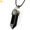 Handmade Natural Crystal Hexagonal Pyramid Pendant Necklace With Moonstone And Amethyst Ball Chain Unisex Jewelry