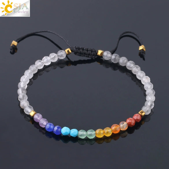 Handmade Natural Crystal Woven Bracelet Diamond Cut Ring Accent Simple Bohemian Style Unisex Bracelet