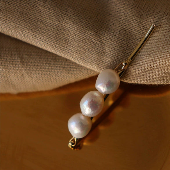 Handmade Natural Freshwater Baroque Pearl Women's Hair Clip