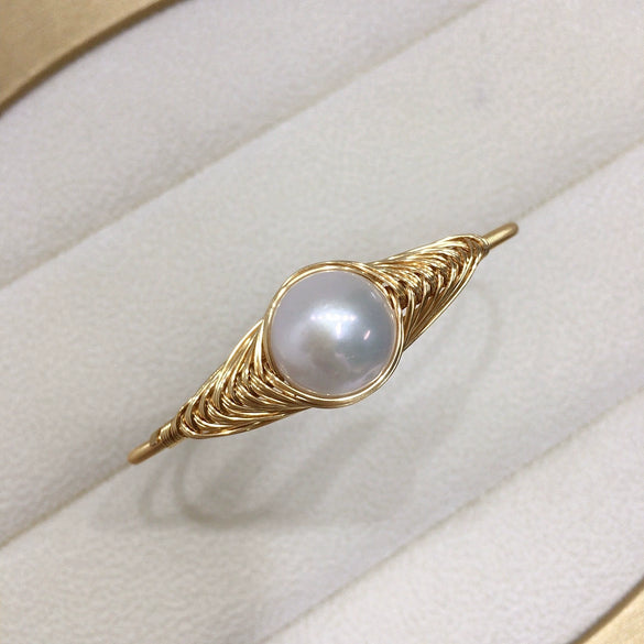 Handmade Natural Freshwater Pearl Bracelet Silkwound Copper Alloy Nearly Round Shape Women's Style