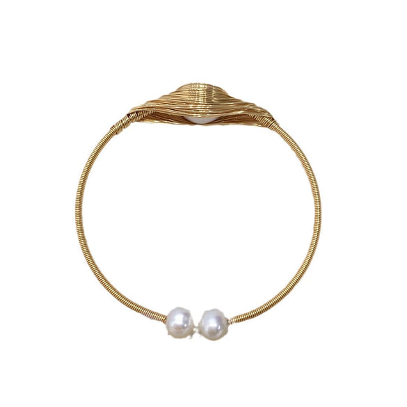 Handmade Natural Freshwater Pearl Bracelet Silkwound Copper Alloy Nearly Round Shape Women's Style