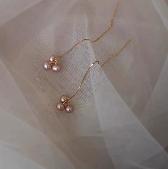 Handmade Natural Freshwater Pearl Earrings Near Circle Shape For Women