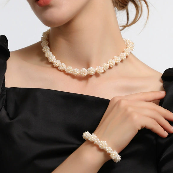 Handmade Natural Freshwater Pearl Flower Ball Jewelry Set
