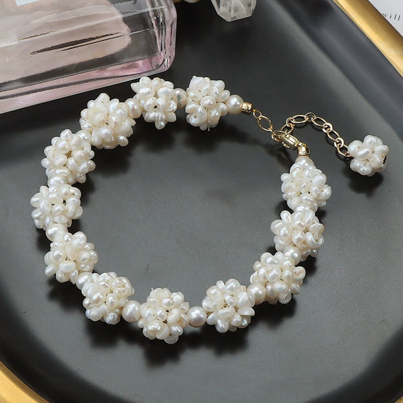 Handmade Natural Freshwater Pearl Flower Ball Jewelry Set