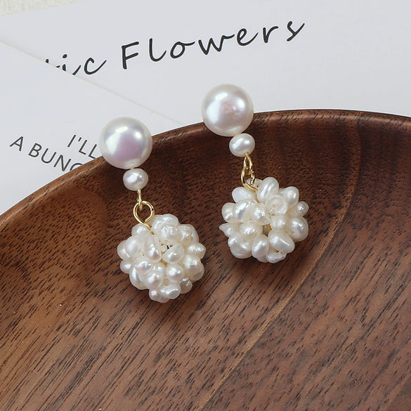 Handmade Natural Freshwater Pearl Flower Ball Jewelry Set