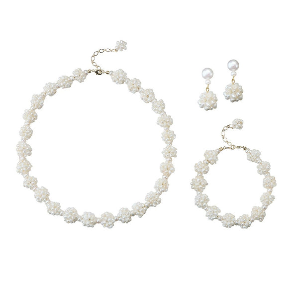 Handmade Natural Freshwater Pearl Flower Ball Jewelry Set