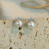 Handmade Natural Freshwater Pearl S925 Sterling Silver Crown Shape Elegant Women's Earrings