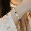 Handmade Natural Pearl And Lapis Lazuli Stone Bracelet With Letters Numbers Text Pattern For Women