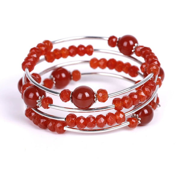 Handmade Natural Red Agate Multi Layer Bracelet Geometric Style Unisex Fashion Jewelry