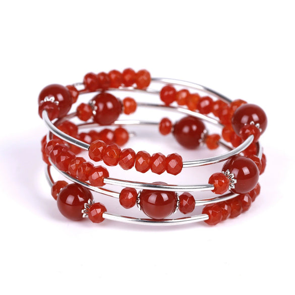 Handmade Natural Red Agate Multi Layer Bracelet Geometric Style Unisex Fashion Jewelry