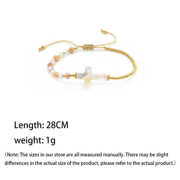 Handmade Natural Shell Geometric Cross Woven Women's Bracelet