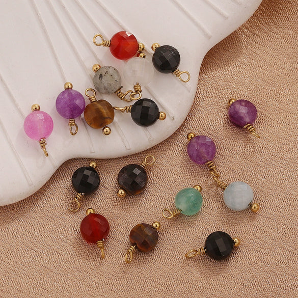 Handmade Natural Stone And Stainless Steel Beads Heart Shaped Pendant Jewelry Accessories With Electroplating