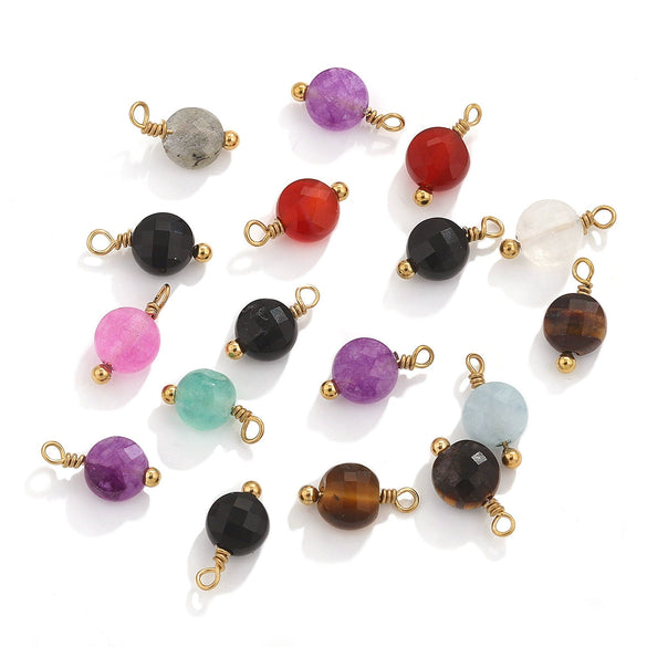 Handmade Natural Stone And Stainless Steel Beads Heart Shaped Pendant Jewelry Accessories With Electroplating