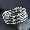 Handmade Natural Stone Beaded Bracelet With Snakeskin Print And Turquoise Accent Multi Layer Multi Loop Geometric Style For Women
