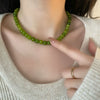 Handmade Natural Stone Beaded Geometric Clavicle Necklace With Real Gold Plating For Women