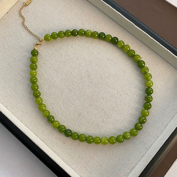 Handmade Natural Stone Beaded Geometric Clavicle Necklace With Real Gold Plating For Women