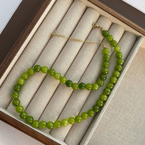Handmade Natural Stone Beaded Geometric Clavicle Necklace With Real Gold Plating For Women